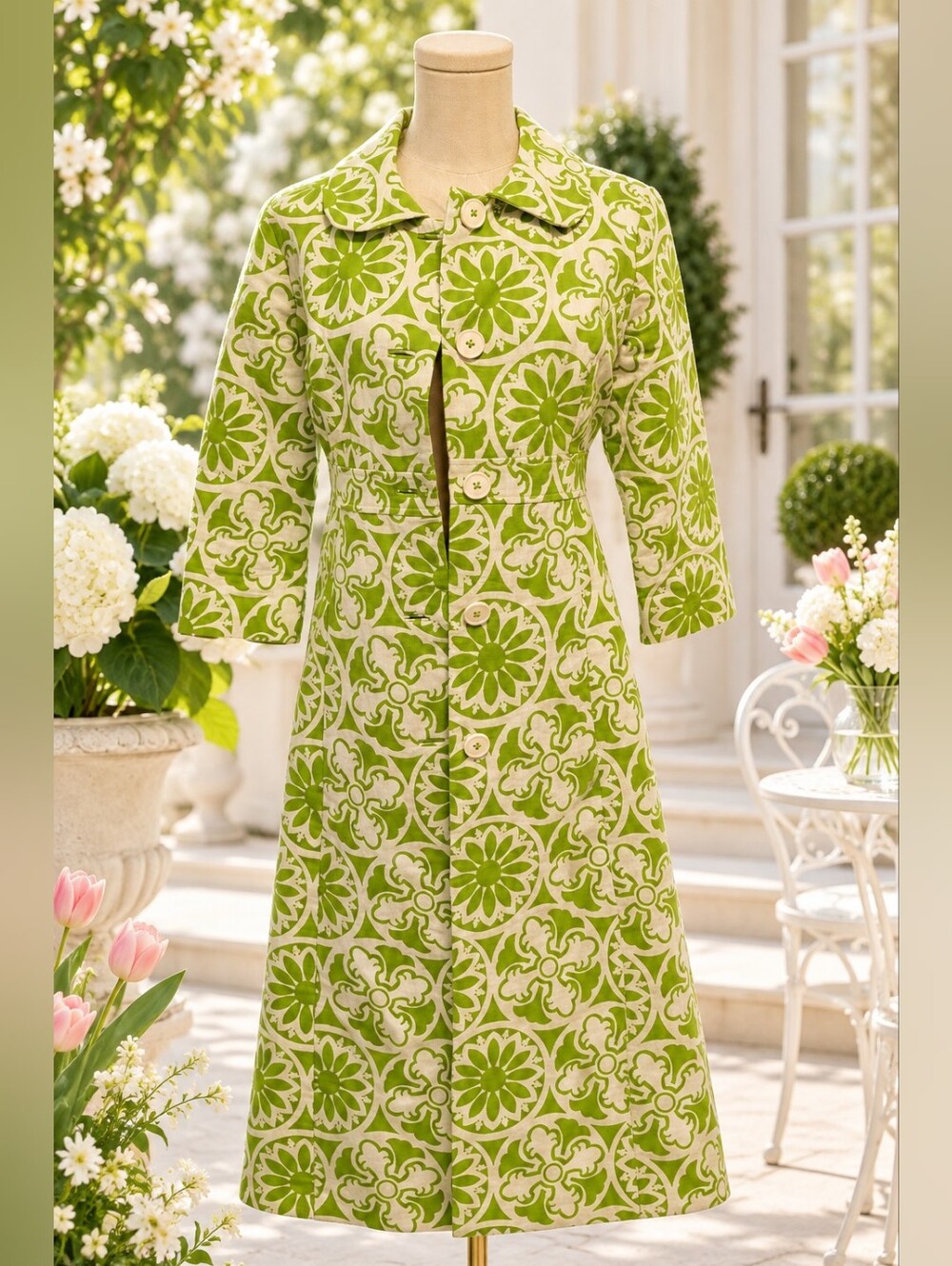 Lilly Pulitzer Green White Floral Coat Dress Size 4